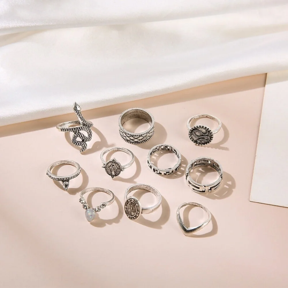*HADLEIGH* 10-Pc Silver Snake Fashion Ring Set